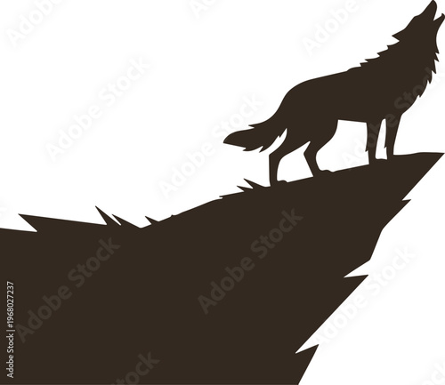 wolf howling silhouette on rocky cliff edge