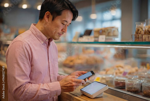 スマートフォンでキャッシュレス決済をしようとしている人