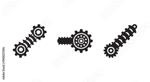 Three gear and cogwheel mechanisms with shafts on a white background for engineering and machinery concepts  industrial design elements