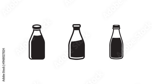 Three identical black bottles with caps on white background  soda bottles  soft drink bottles