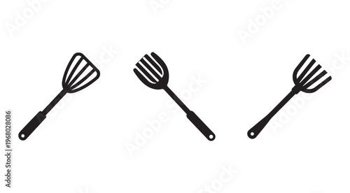 Three kitchen utensils for cooking and food preparation  spatulas and whisks for flipping and mixing  essential tools for chefs and home cooks