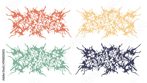 Slam death metal logos set, brutal deathcore aesthetic graphic elements, aggressive underground music typography vectors for band merchandise