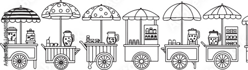 A series of black and white illustrations of vintage horse-drawn carriages Vector