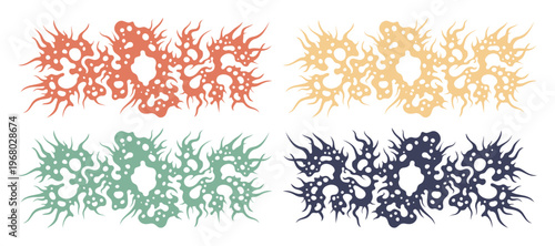 Death metal logo set in brutalist y2k style, organic dark metal typography shapes, 4 vector graphic elements for streetwear and band merchandise