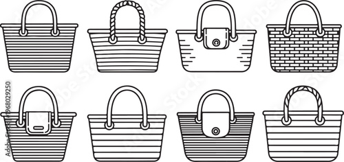 Assortment of handbag and clutch designs with various closures and handles Vector