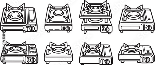 Line drawings of different types of trucks with various cargo configurations Vector