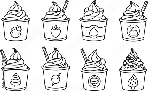 A collection of clay pots with various designs and patterns painted on them Vector