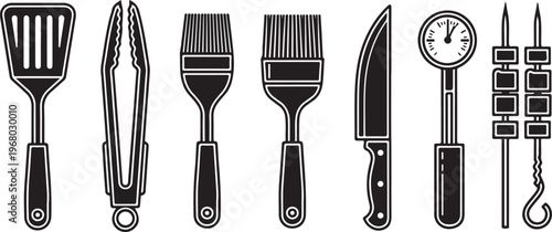 A collection of vintage kitchen and bar tools illustrated in black and white Vector