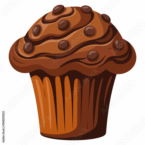 This delightful illustration showcases a luscious chocolate muffin, bringing attention to the sweetness and indulgence of baked goods, perfect for food-related projects and promotions.