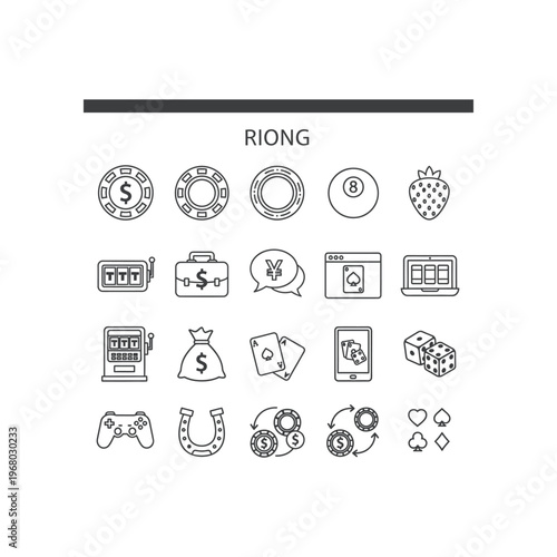 Casino and Gambling Icons Set: Slot Machine, Chips, Cards, Dice, and More. Flat Design Vector Illustration