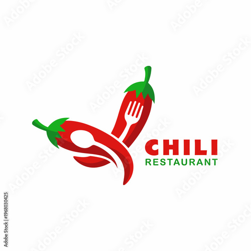 This dynamic logo features vibrant chili peppers intertwined with a fork, representing the spicy and flavorful offerings of a restaurant, appealing to food lovers and enthusiasts.