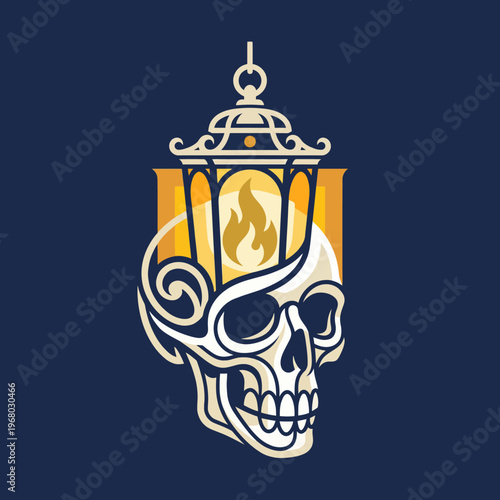 This artistic image features a skull integrated with a lantern design, capturing dark themes, perfect for Halloween or Gothic art enthusiasts.