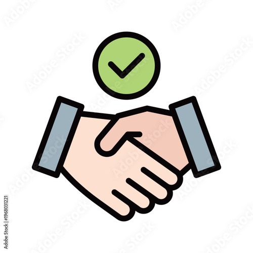 契約・チェックマークの握手アイコン