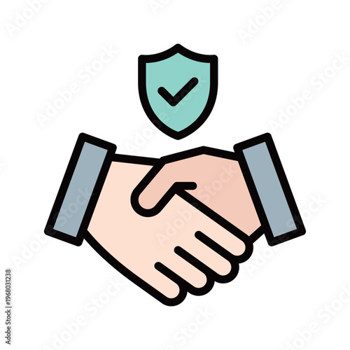 信頼・安全な契約 握手とシールドのアイコン