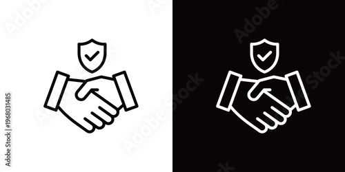 信頼・安全な契約 握手とシールドのアイコン