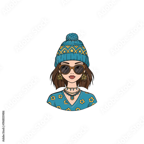 Woman Wearing Sunglasses and Winter Hat.