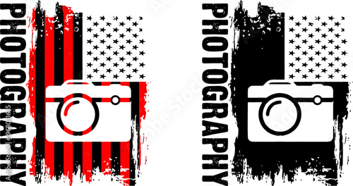 Photography USA Flag T-shirt Design Vintage Camera