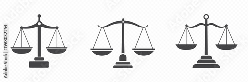Minimal Legal Icons Set – Justice Balance Scale Symbols, Law System Concept, Court and Lawyer Tools, Clean Modern Professional Vector Illustration Collection