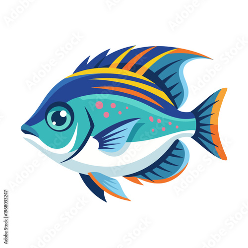 A vibrant and stylized depiction of a fish featuring striking colors and patterns, capturing the beauty of underwater life and appealing to marine enthusiasts and environmental themes.