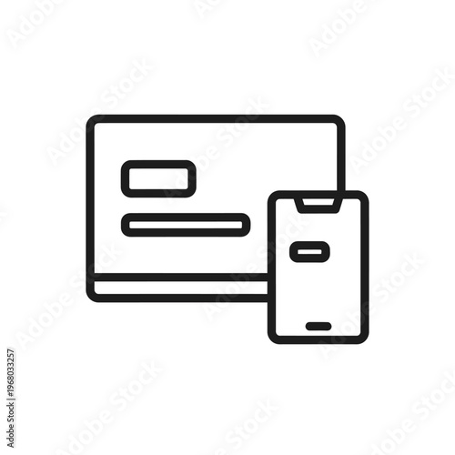 Minimalist Line Icon of Credit Card and Smartphone for Digital Payment Concept
