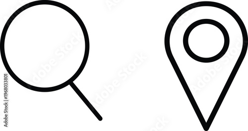 Magnifying glass and map pin icons simple vector symbols 