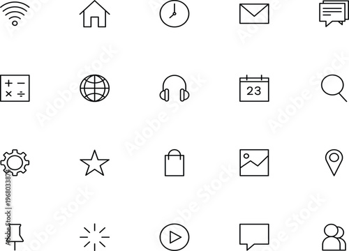 Set of outline icons for web and app UI minimalist vector symetric