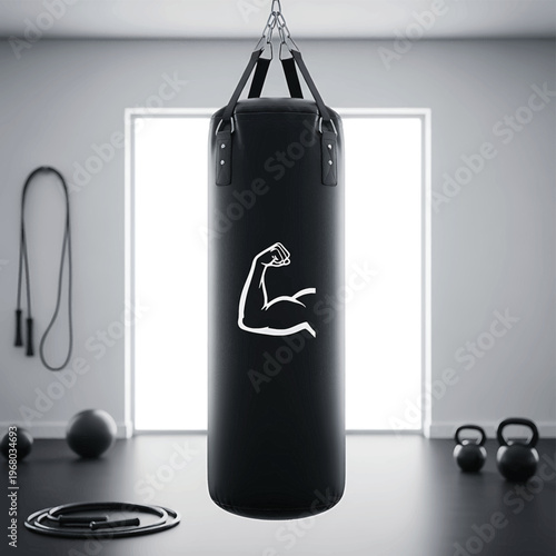 Black Punching Bag with White Logo.