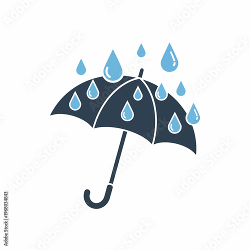 Black umbrella with raindrops falling.