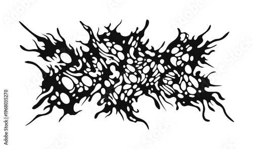 Slam death metal logo vector, aggressive brutal deathcore aesthetic, dark underground music graphic, black ink splatter shape for band merch
