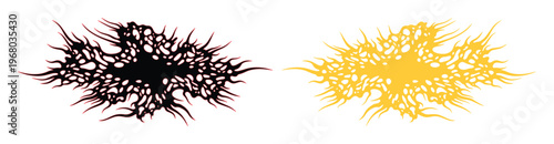Death metal logo elements in black and yellow, aggressive y2k street wear graphics, organic spike shapes for heavy metal apparel design