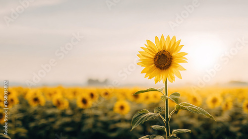 Single Sunflower in a Golden Field at Sunset