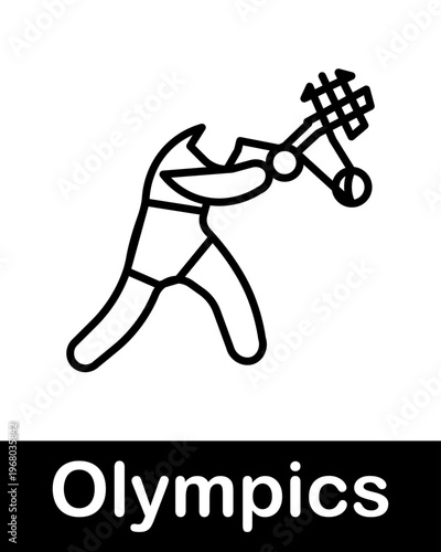 Field hockey player line icon representing olympic sport, stick and ball action in minimal outline vector style