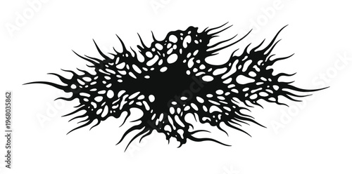 Abstract organic splash vector, dark liquid ink blot with porous texture, black splatter element for streetwear and metal band merch design