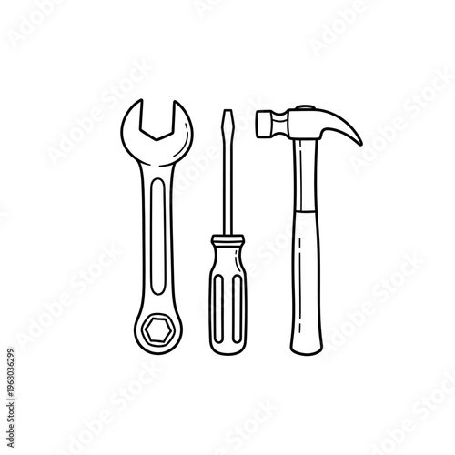Set of Hand Tools Including Wrench Screwdriver and Hammer for DIY Repairs