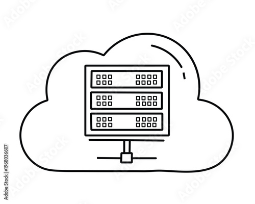 A line drawing of a computer server a cloud computing system with a