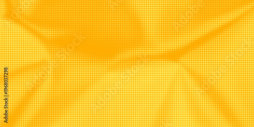 Yellow halftone pattern. Retro comic gradient background. Bright orange pixelated dotted texture overlay. Cartoon pop art faded gradient pattern. Vector backdrop for poster, banner, advertisement