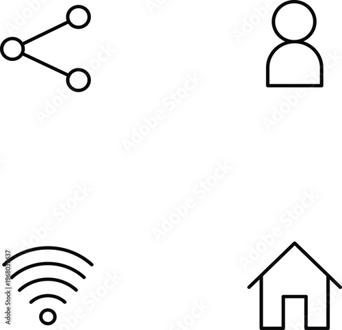 Simple line icons for connection user wifi and home flat vector