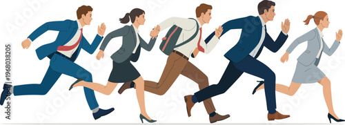Business People Running Fast on White Background