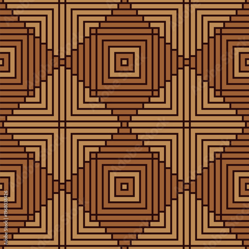 Geometric ornament color seamless pattern. Simple geometric tiles background. Folk motif. Stylish geometric texture. Brown color seamless pattern.