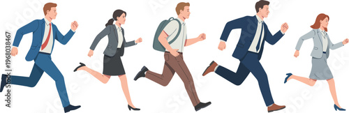 Business People Running Fast on White Background