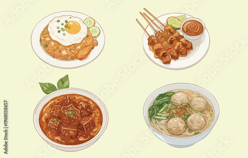 Indonesian Unique Food in watercolor style