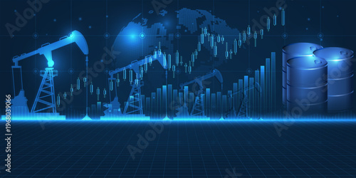 Принти на полотні Vector illustration of brent crude oil market with financial growth charts for global economic artwork and backgrounds