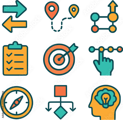 Vector illustration of The icons represent map, location, navigation