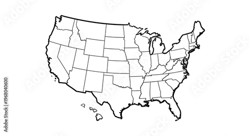 United States map vector illustration, black and white flat design