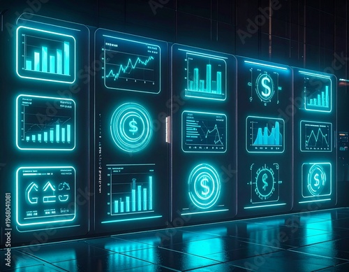 Futuristic financial data dashboard