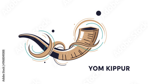 Symbolic Shofar horn illustration for Jewish holidays like Yom Kippur and Rosh Hashanah features artistic swirls and a minimalist modern design style.