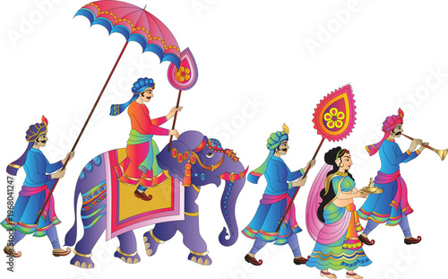 Indian Wedding Ceremony. wedding procession. The bride is carried in a Doli, and the bride's departure is a significant part of the farewell ceremony.	
