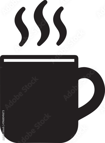 Steaming coffee mug in monochrome, illustration depicts a warm, comforting beverage. 