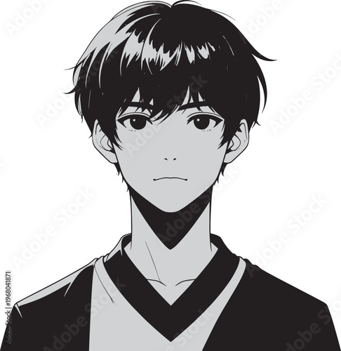 anime young man with black hair and serious expression