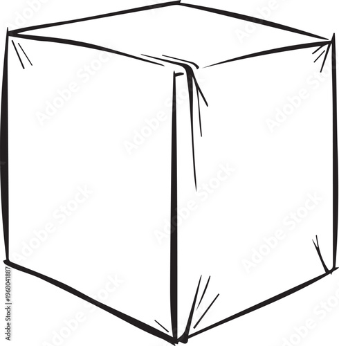 An artistic sketch of a simple cube, featuring clean lines and a minimalist aesthetic.